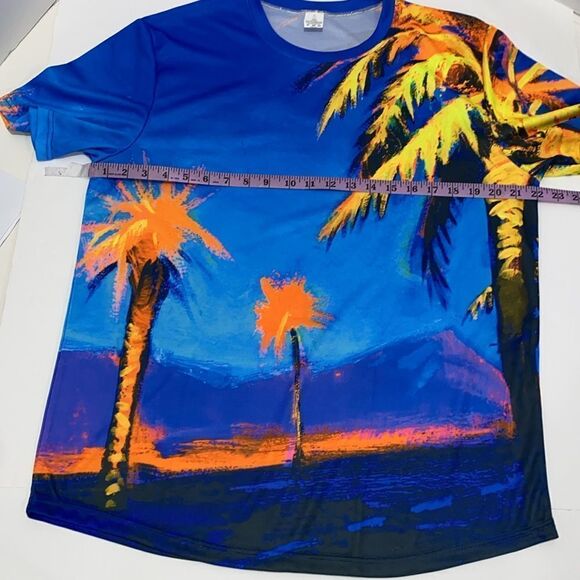 AOFMOKA Neon Blacklight Designed Printed Short Sleeve Men T-Shirt In Hawaii Palm - Picture 6 of 9
